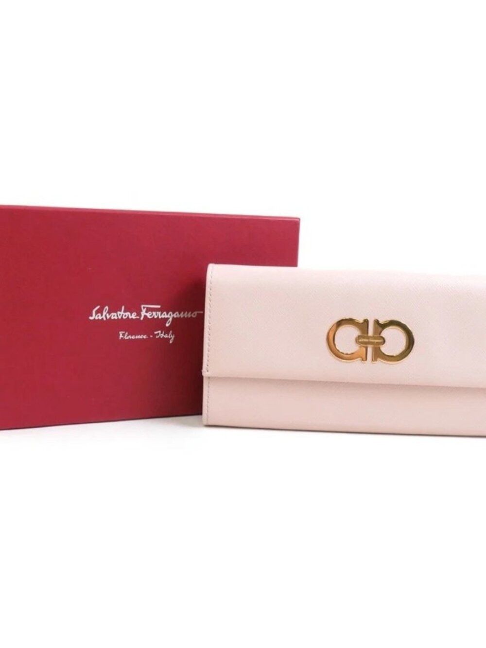 Salvatore Ferragamo Gancini Long Wallet Pink Leather